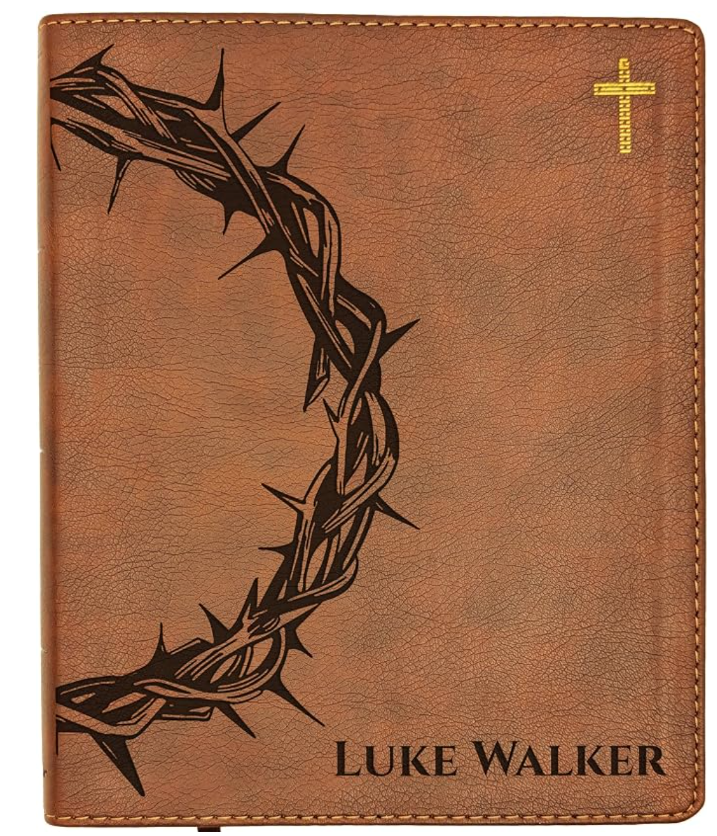 Farm and Posh personalized NIV Bible with crown of thorns cover engraving
